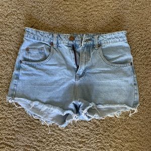 High rise light wash denim shorts